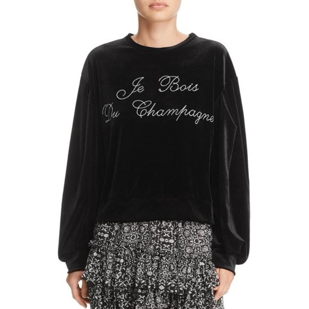 Misa Los Angeles Size S Black Velvet Je Bois Du Champagne Sweatshirt Embroidered